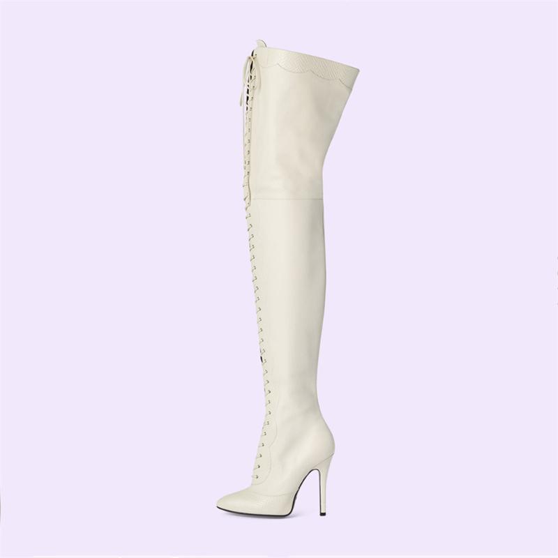 Fashion Women's Pointy Toe Cross Ties High Heel Over The Knee Boots 2025 New Slim Fit Zipper Long Boots Party Mixed Color Lady Shoes 43
