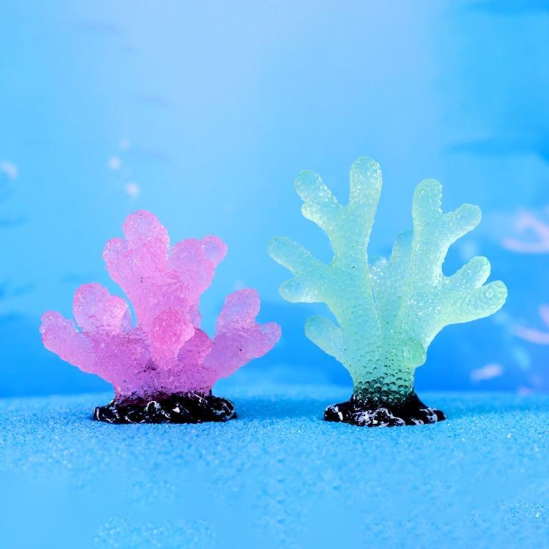 2pcs Luminous Coral Micro Landscape Artificial Coral Resin Ornaments For Fish Tank Aquarium Accessories Decorations Home Decoration