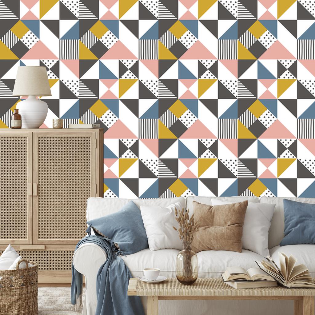 Geometric and colorful triangles wallpaper for living room and bedroom 50x1000