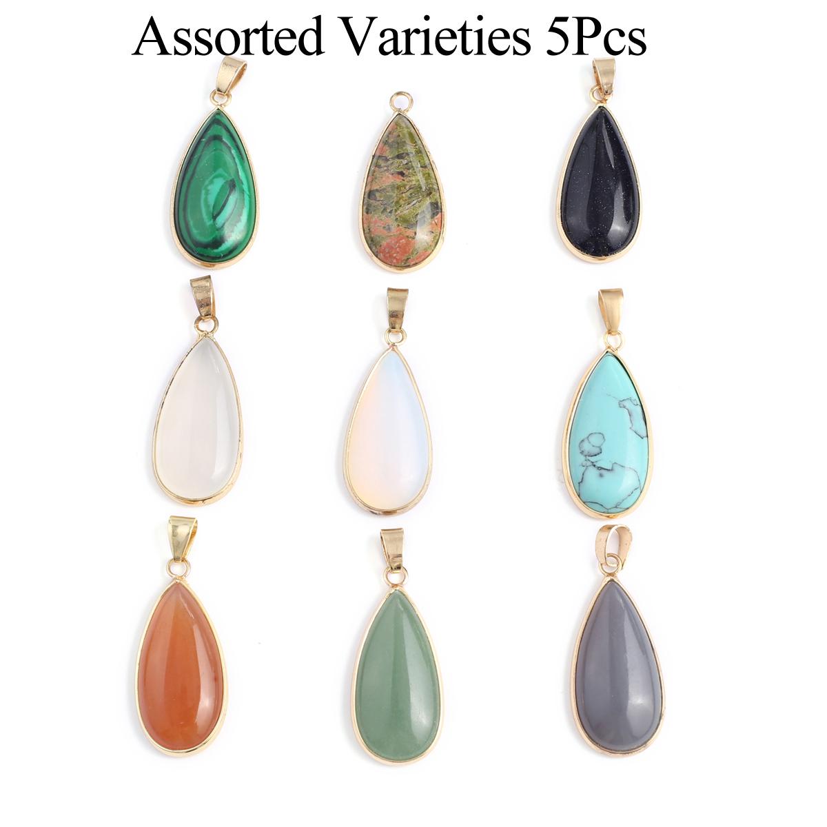 

5 шт., Подвеска-капля из натурального камня, Кристалл кварца для духовного исцеления, Аметист, Агат, Нефрит, Шармы для DIY, Аксессуары для ожерелья, Изготовление ювелирных изделий 5Pcs разноцветный