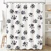 White Floral Shower Curtain with Paw Print Pattern Modern Decorative Waterproof Bath Mat Cover for Home Bathroom Accessories Bla