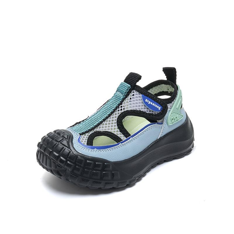 Girls sports sandals 2025 summer new boys bag head net shoes breathable hollow children's outdoor hiking shoes