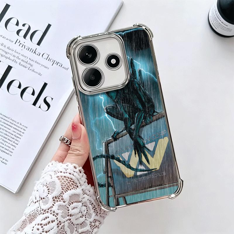 Cool A-Alien X-Xenomorph Plating Phone Case For Xiaomi Redmi Note 14 15 Pro Plus 13 12 11 11S 11T 10 9S 9 5G Anti-Fall Airabag C