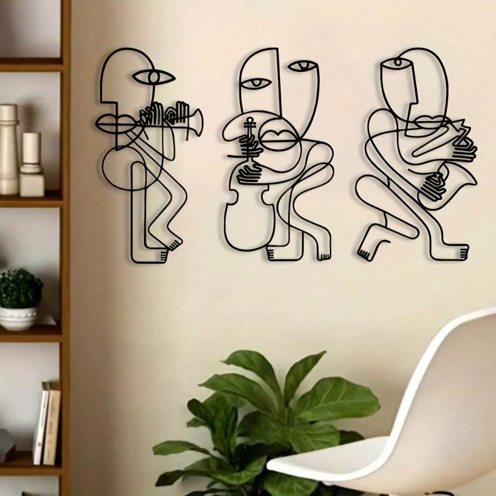 Modern Abstract Musician Metal Wall Art Sculpture Set 3 Pcs Indoor Outdoor Garden Decor