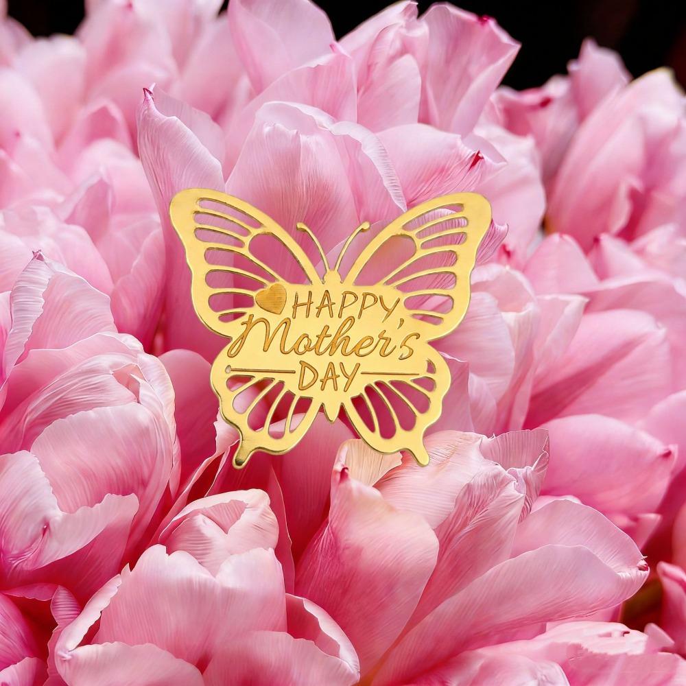 9Pcs/set Gold Flower Shape Mother's Day Cupcake Decor Acrylic Heart Best Mom Party Baking Cakes Dessert Decorations Supplies