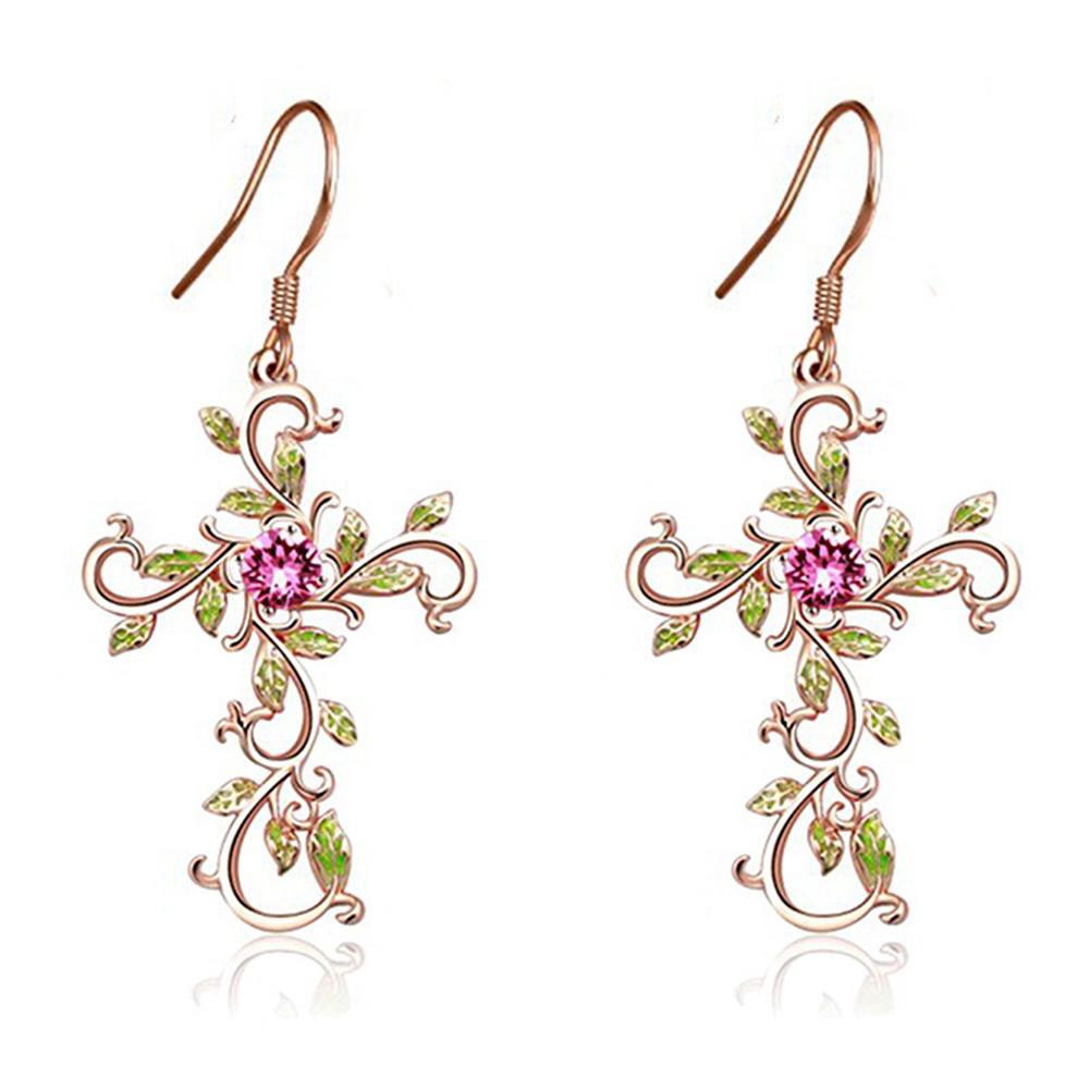 Women Stylish Elegant Cross Color Earrings Necklace Pendant Set for Wedding Party