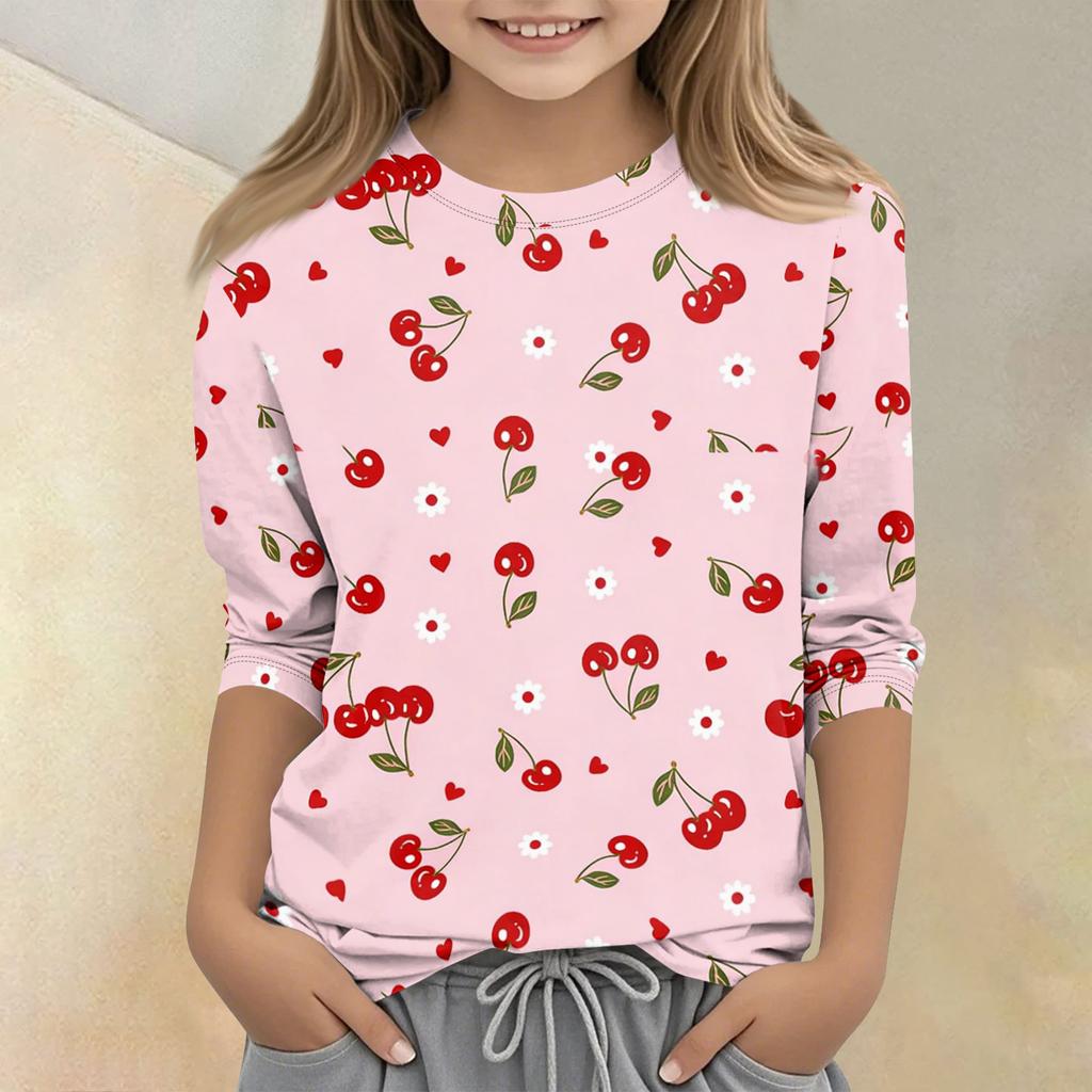Children's Printed Round Neck Seven Quarter Sleeve Casual T-shirt