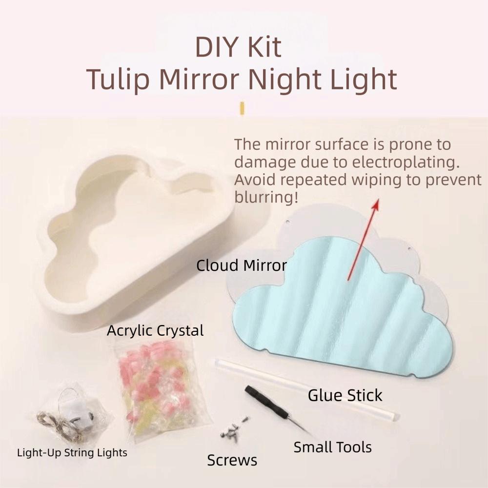 New Acrylic 20 Flowers Tulip Night Light Handmade DIY Creative Tulips Flower Table Lamp Cloud Shape Mirror Light Birthday Gifts