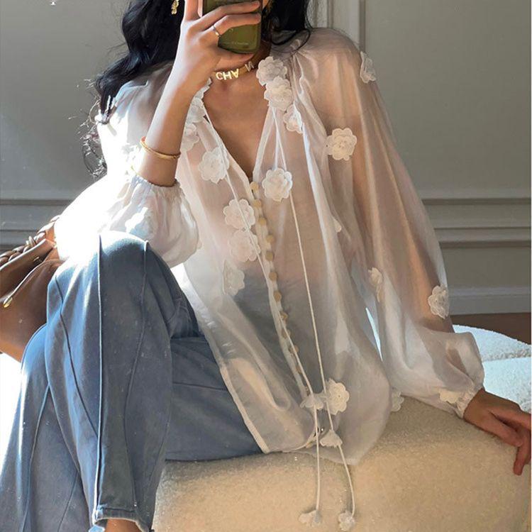 

Женская рубашка с рукавами-фонариками от French Lantern — легкий дизайн для зрелого чаепития ранней весны. Small кремовый/белый