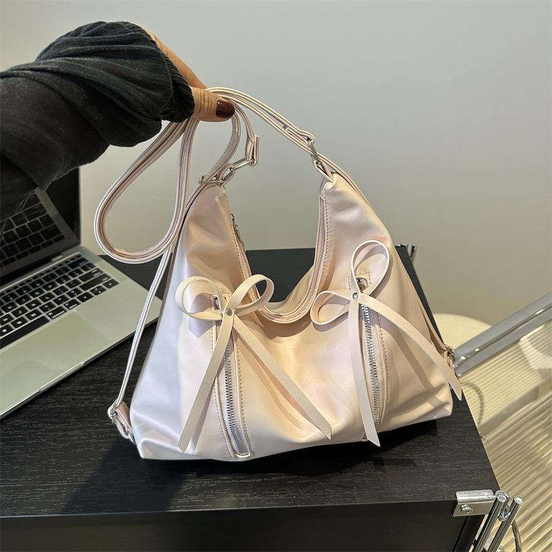 Korean Style Bowknot Faux Leather Bucket Bag for Women, Soft Single Shoulder Hobo Purse, Chic Casual Crossbody Handbag