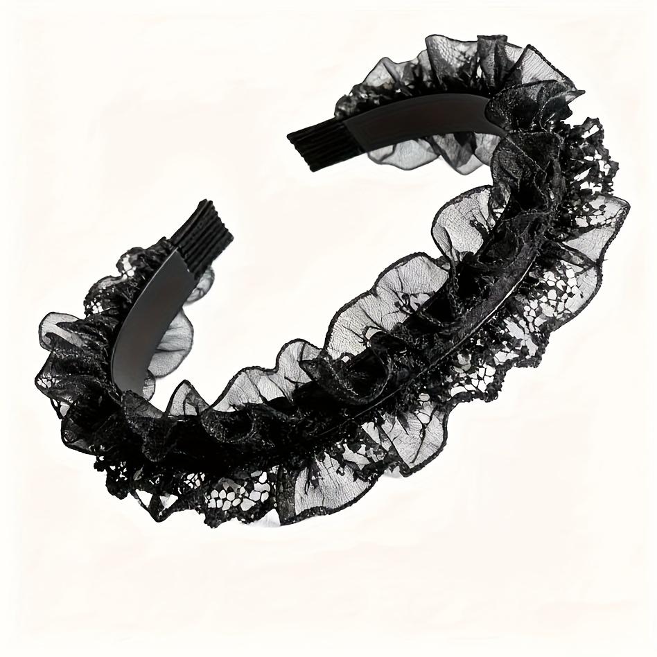 1pc Japanese Style Women S Seedling Headband - (With Teeth) Black - Embroidery - Non-Slip - Elastic - Lightweight - Storage - Organize - Dress Up - St 1 чёрный