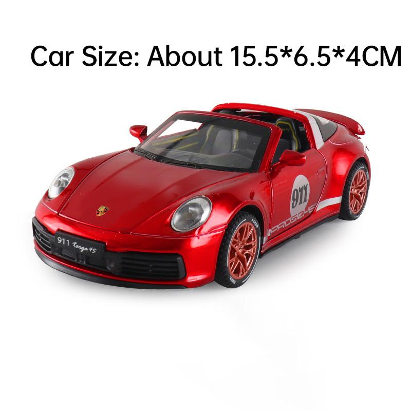 

1:32 Scale 911 Targa 4S Taycan Car Model Toy Doors Opened Sound Light Cars Pull Back Rubber Tires Models for Child Holiday Gift