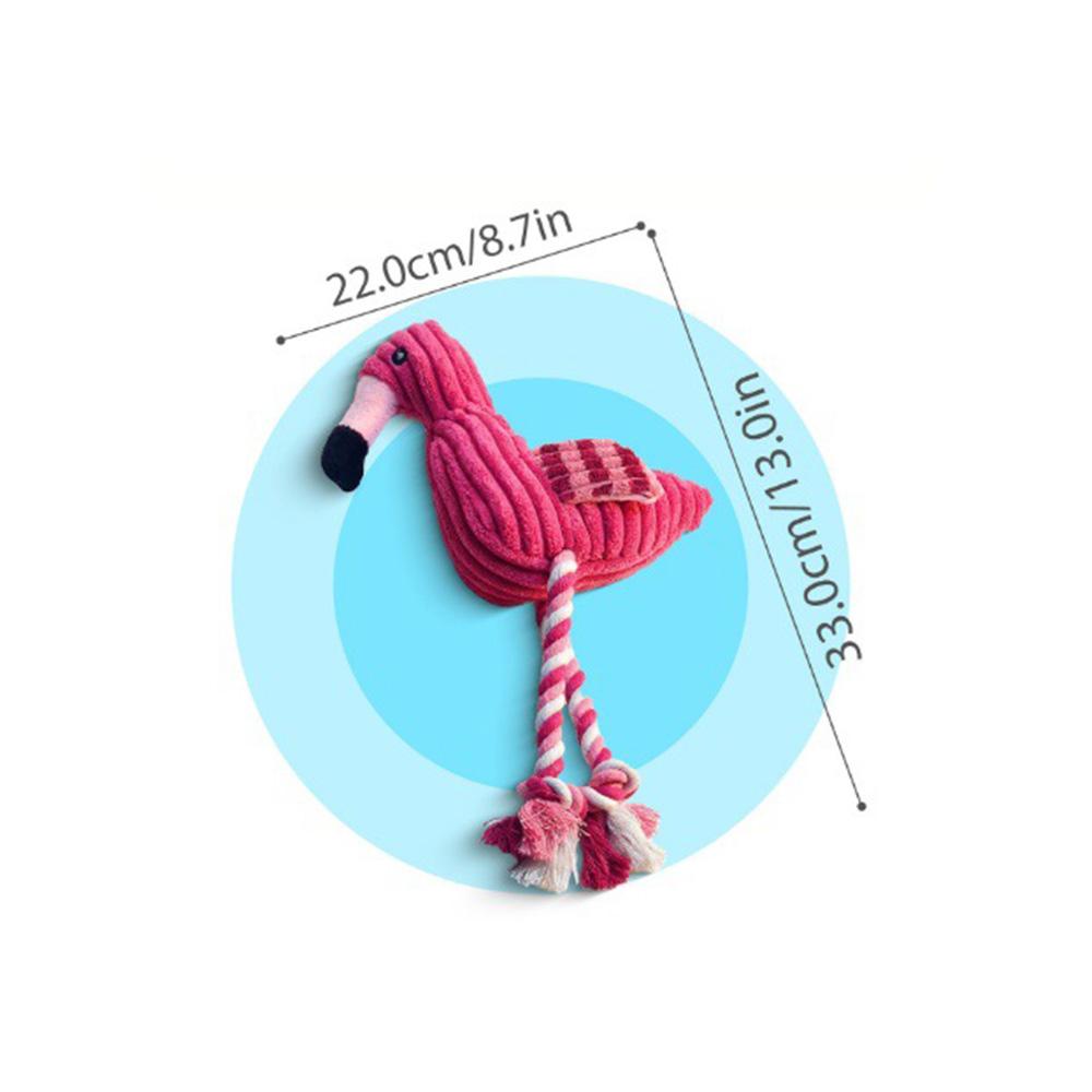 Dog Plush Toy - Flamingo Shape with Squeaker & Rope Knot, Durable Corduroy Chew Toy for Teeth Grinding