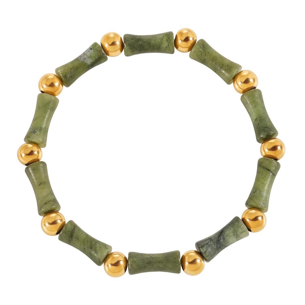 Niche Design Elegant Ancient-Style Gold-Plated Natural Stone Titanium Steel Bracelet for Women
