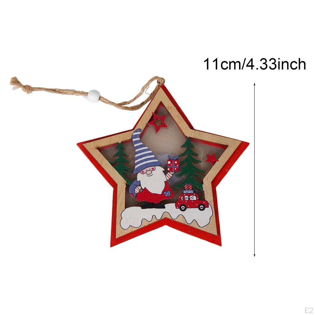 Wooden Christmas Hanging Decoration Accessories Rustic with Decorative Light Style A