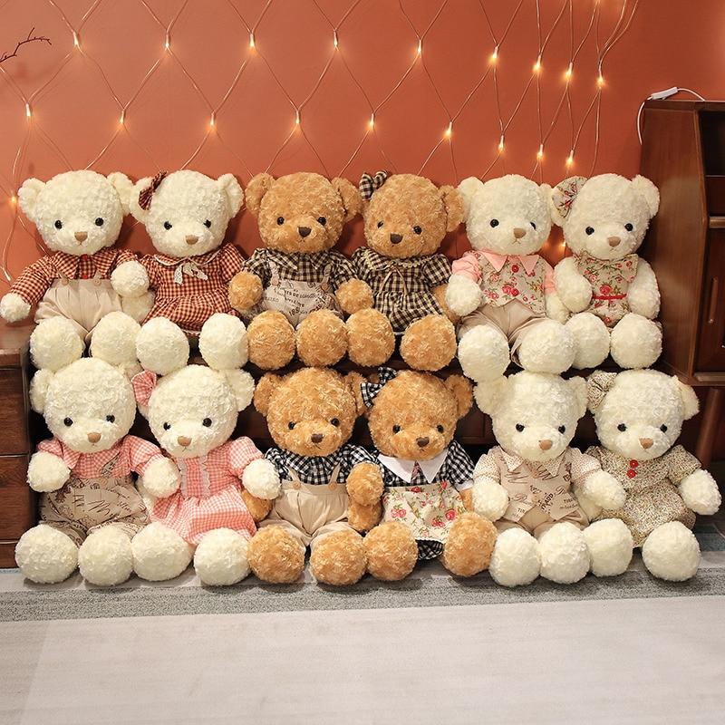 Schönes Teddybär-Plüschtierpaar, hochwertige Bären mit Kleidung, Rock, Plüschkissen, Stoffpuppen für Mädchen