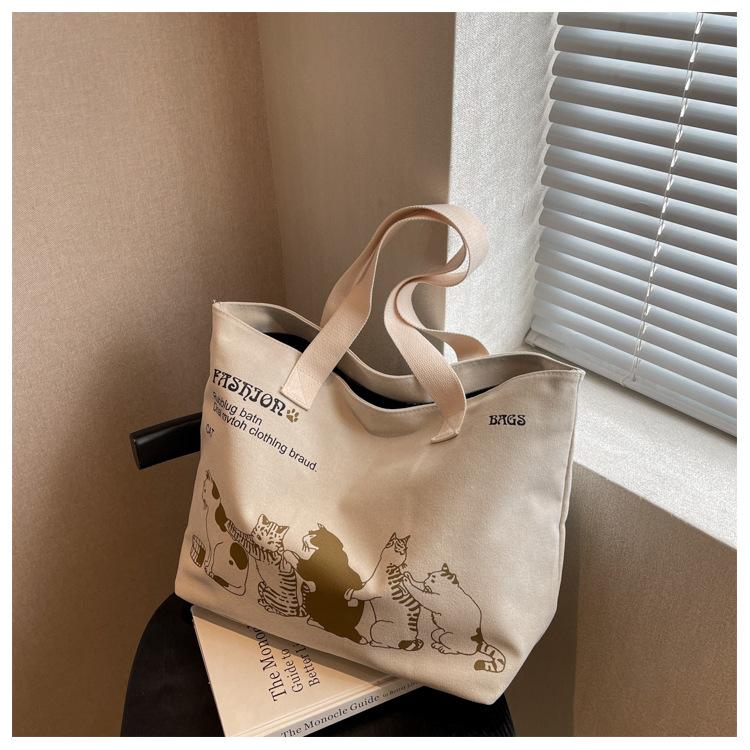 

Сумка-тоут из холста с большой емкостью для хранения, женская сумка-тоут с рисунком кошек в стиле аниме, сумки на плечо для девочек, повседневная сумка для поездок на работу, большая портативная сумка 37x17x32cm