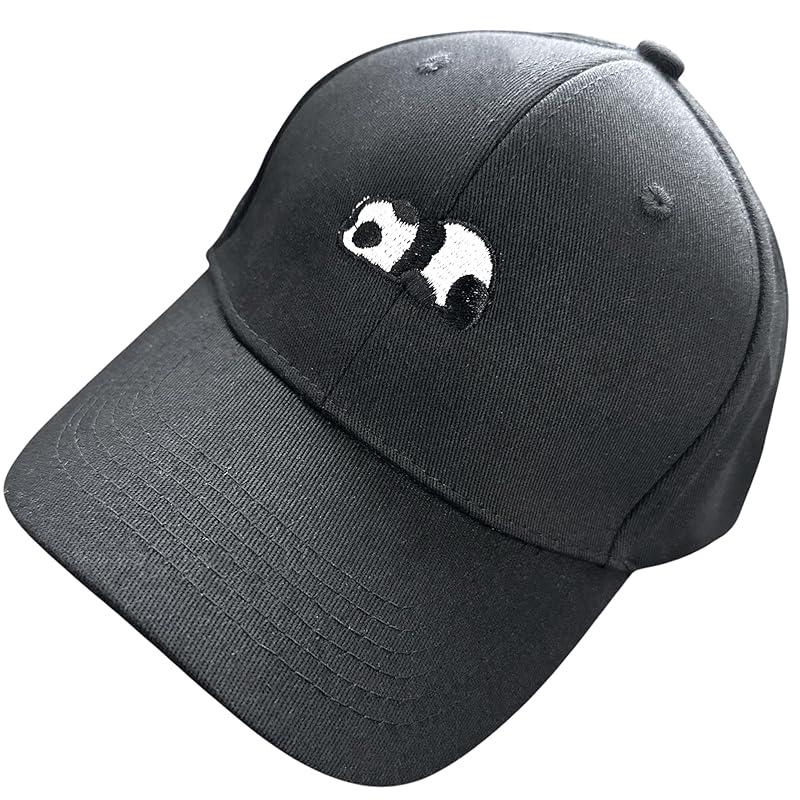 

[Dust Stroke] cap panda embroidery size adjustment belt One point animal animal men s ladies hat (black)