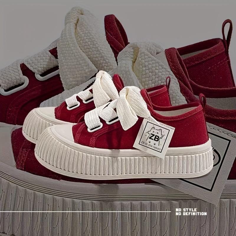 Dámské jednobarevné tenisky,Ležérní šněrovací Outdoorová obuv,Pohodlné nízké plátěné boty