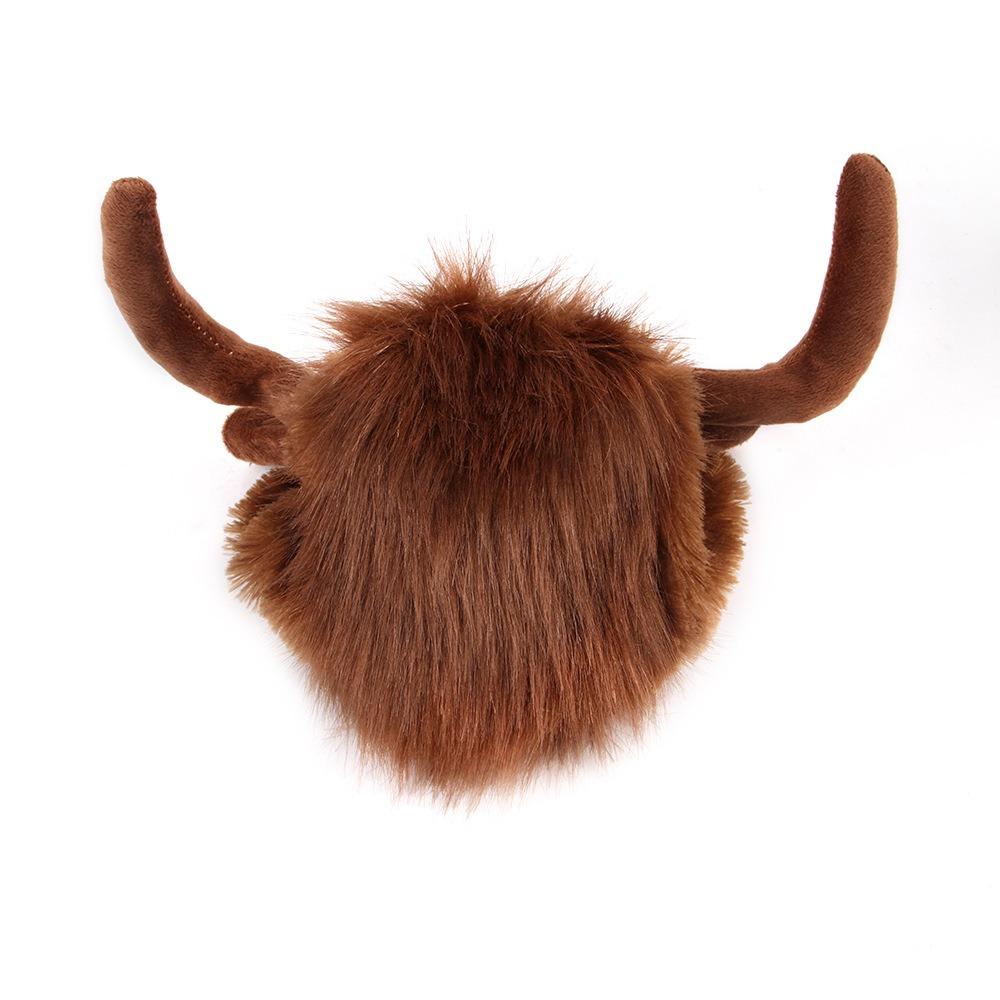 

Регулируемый головной убор для собаки, парик, теплая нарядная шапка для собаки, креативный рогатый головной убор для питомца для зимы M коричневый