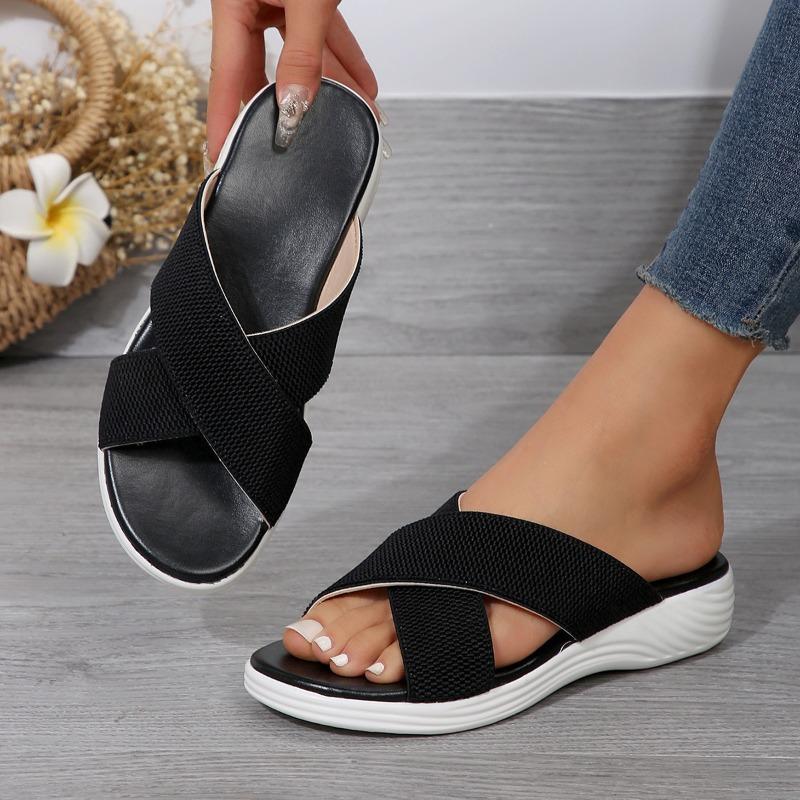 New Summer Women's Plus Size Chunky Sole Cross Style Sandals Comfortable Breathable Stretch Fabric Upper European American Style