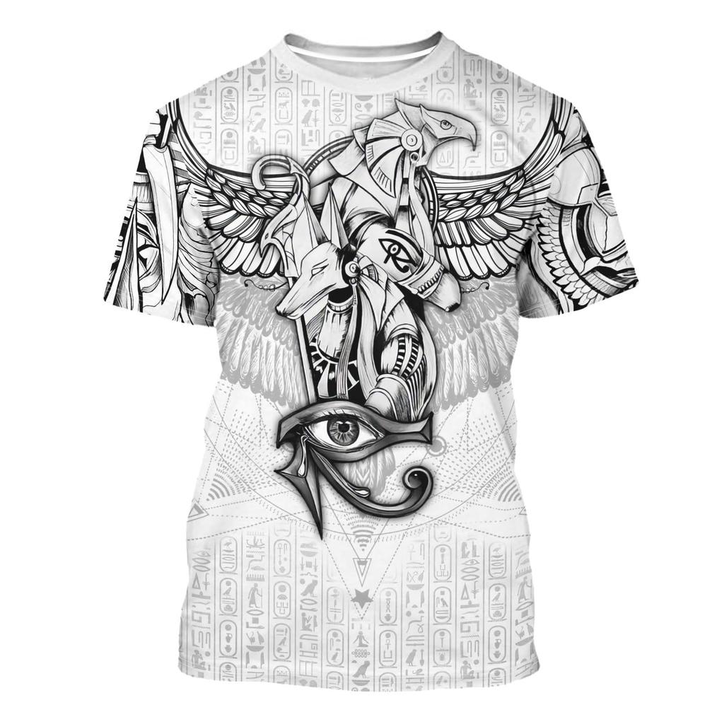 Summer Round Neck 3D Ancient Egyptian Patterns Print Top Fashionable Casual Short Sleeved Men's T-shirts