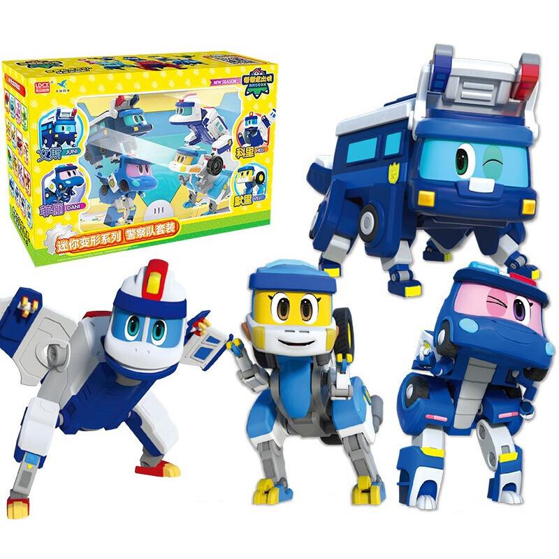 4 Stück/Set ABS Min Gogo Dino Verformungsroboter zu Dinosaurier Spielzeug Actionfiguren Transformation Auto Flugzeug Motorboot Kran Spielzeug