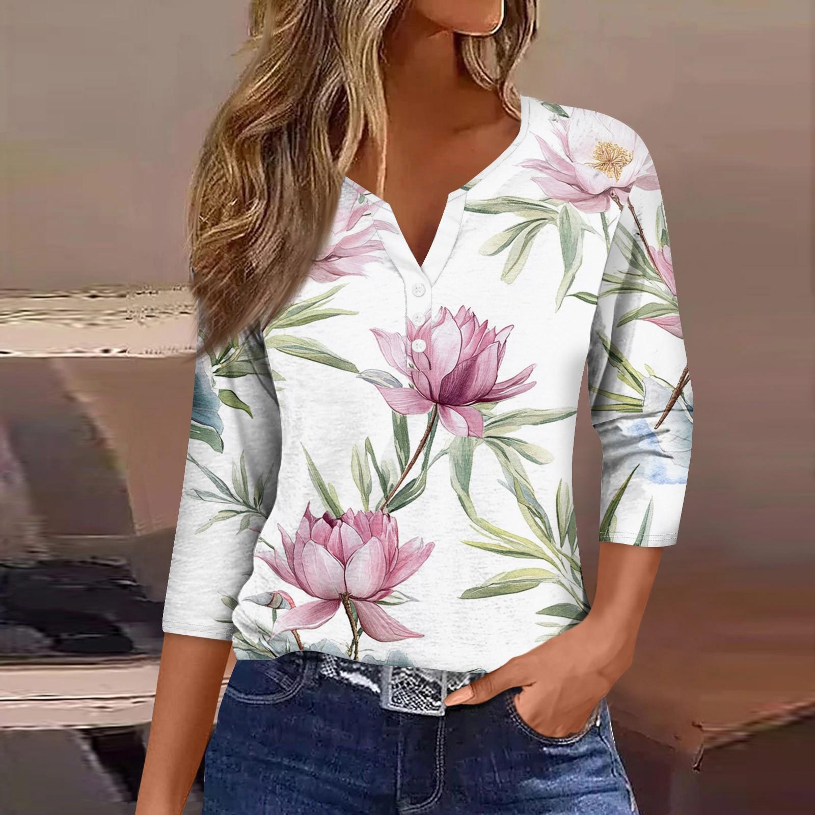 

Женская модная повседневная футболка с коротким рукавом и V-образным вырезом, декоративными пуговицами и рукавом три четверти XL светло-серый