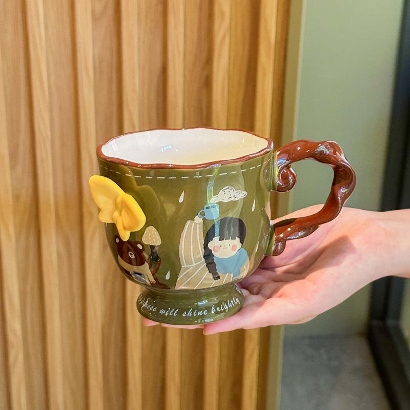 Birthday gifts for girlfriends, embossed butterfly mugs, vintage ceramic cups, coffee cups, practical souvenirs for girls