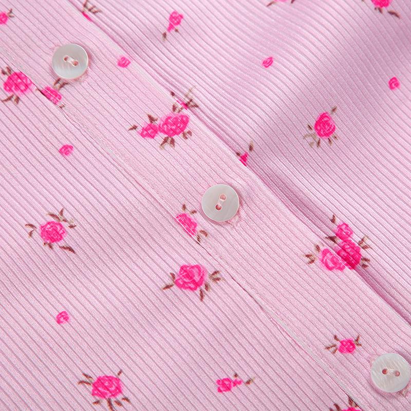 European and American Spring/summer Casual Floral Round Neck Breasted Long Sleeved Sexy Slim Fit Jumpsuit