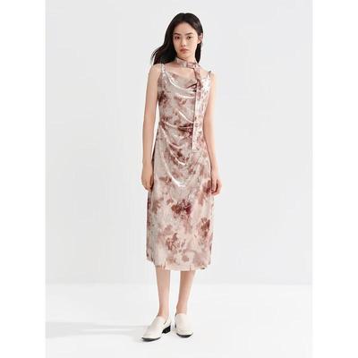 Peacebird Women's Velvet Printed Sling Long Dress