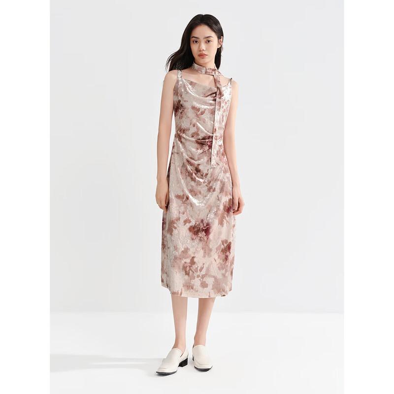 

PEACEBIRD Women s Velvet Print Drape Collar Sling Long Dress S