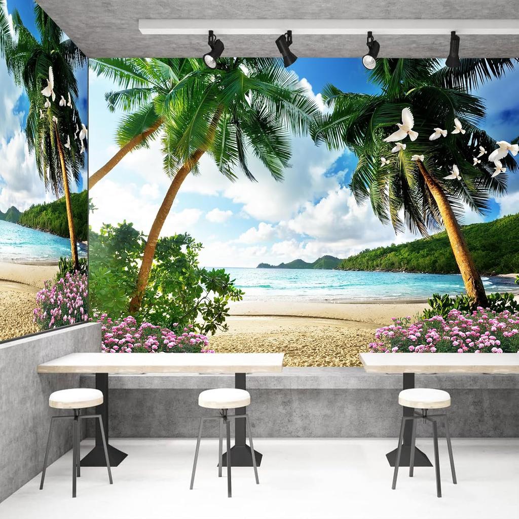 Ocean Beach Tapestry Wall Hanging Tropic Paradise Beach Wall Decor Hawaii Tapestries Flower Palm Tree Tapestry For Bedroom