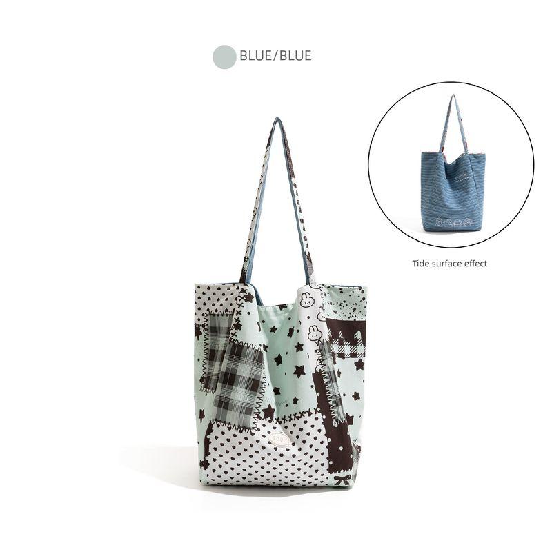 

Ckkui Summer Dopamine Contrast Color Canvas Bag 2025 New Arrival Handbag Large Capacity Idle Style Shoulder Bag Blue