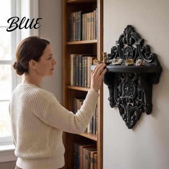 Space Saving Wall Shelf Vintage Floating for Wall, 3D Printed Gothic Carving Display Shelf, Easy To Install Shelves Mount Black Storage Rack