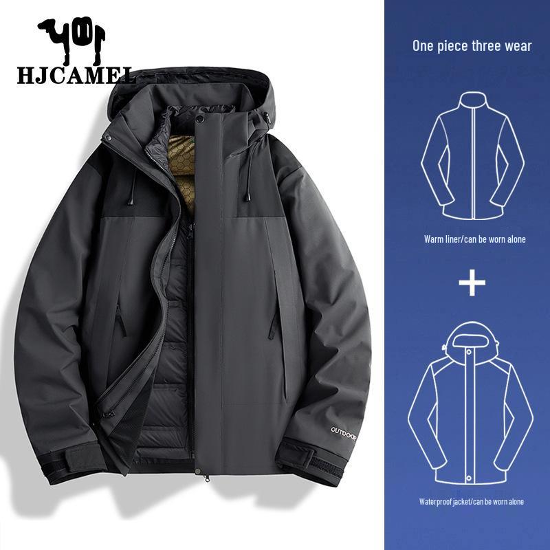 

Парка пуховая 3-в-1 Camel HJ с флисовой подкладкой: Унисекс Зимняя Куртка - Ветрозащитная, Водонепроницаемая, Модная. XL