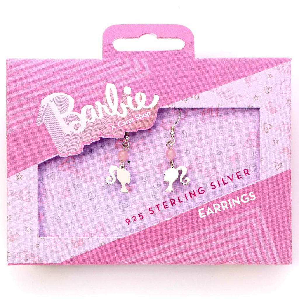 barbie Sterling Silver Silhouette & Rose Quartz Drop Earrings