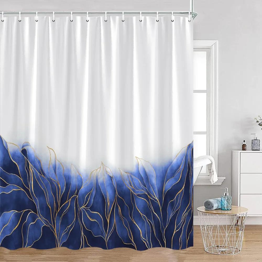 Simple Style Flower and Leaf Shower Curtain Golden Line Abstract Bathroom Decoration Modern Polyester Fabric Shower Curtain