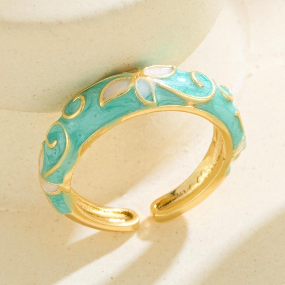 Colorful Oil-Drop Enamel Ring Versatile Drip Glazing Ring Vintage Flower Open Ring  Wedding