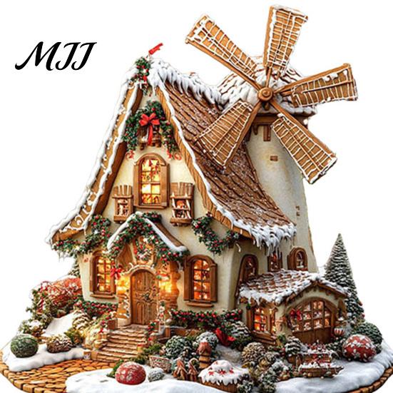 Waterproof Acrylic Holiday Crafts Gingerbread Log Cabin Ornament, 2D Table Decoration, Standing Christmas Ornaments Double Sided for Home Party