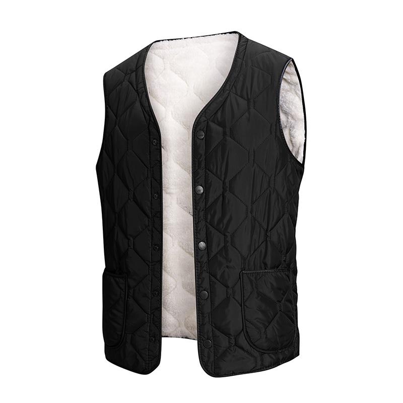 Men Women Black Diamond Quilted Fleece Lined V Neck Button Down Sleeveless Waistcoat Vest 3XL чёрный