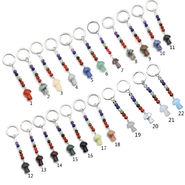 Key Chains Plant Jewelry Mushroom Shape Stone Alloy Material Key Rings for Keys