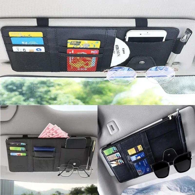Car Sun Visor Organizer Multi-pocket Zipper Auto Truck SUV Storage Pouch Bills Pen Card Glasses Holder Car Accessories Gadget