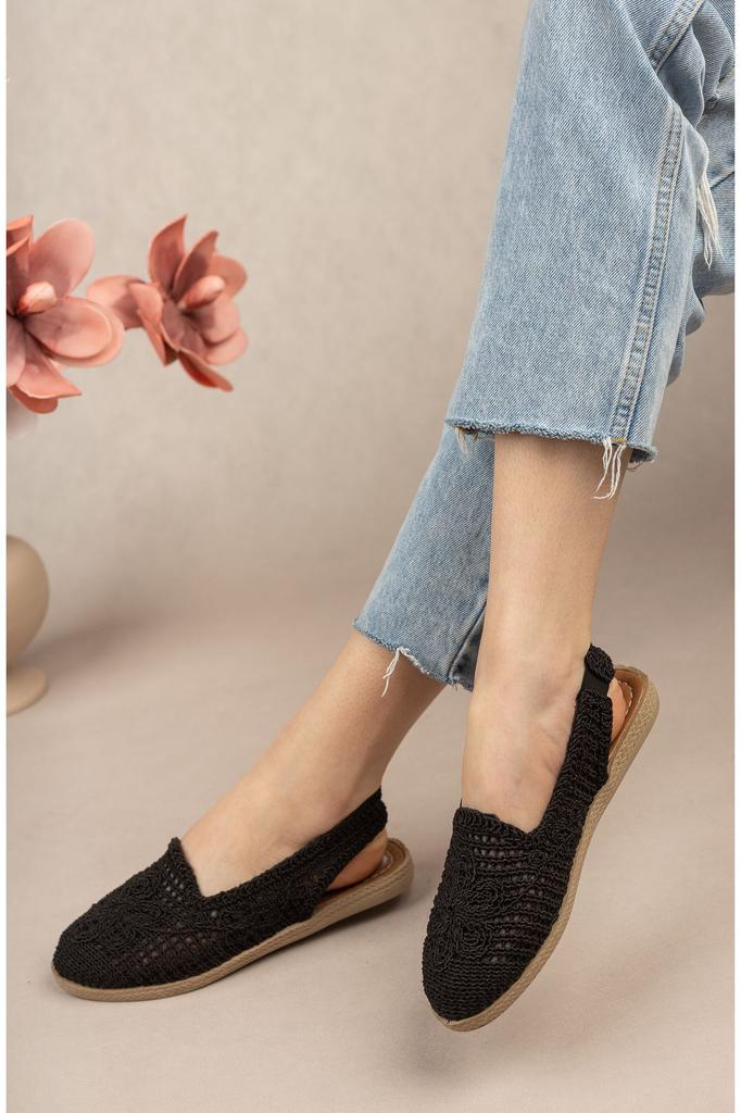 Women's Flat Shoes Open Back Braided Black Ballerina Ballet