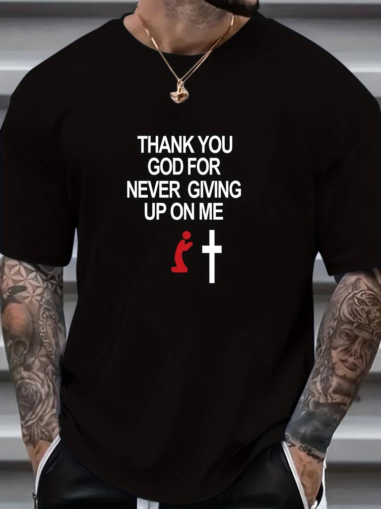 Stylish Cotton T-Shirt for Him Never Give Up Men Graphic T-shirt - Short Sleeve Inspirational Summer Top Stylish Gift for Him