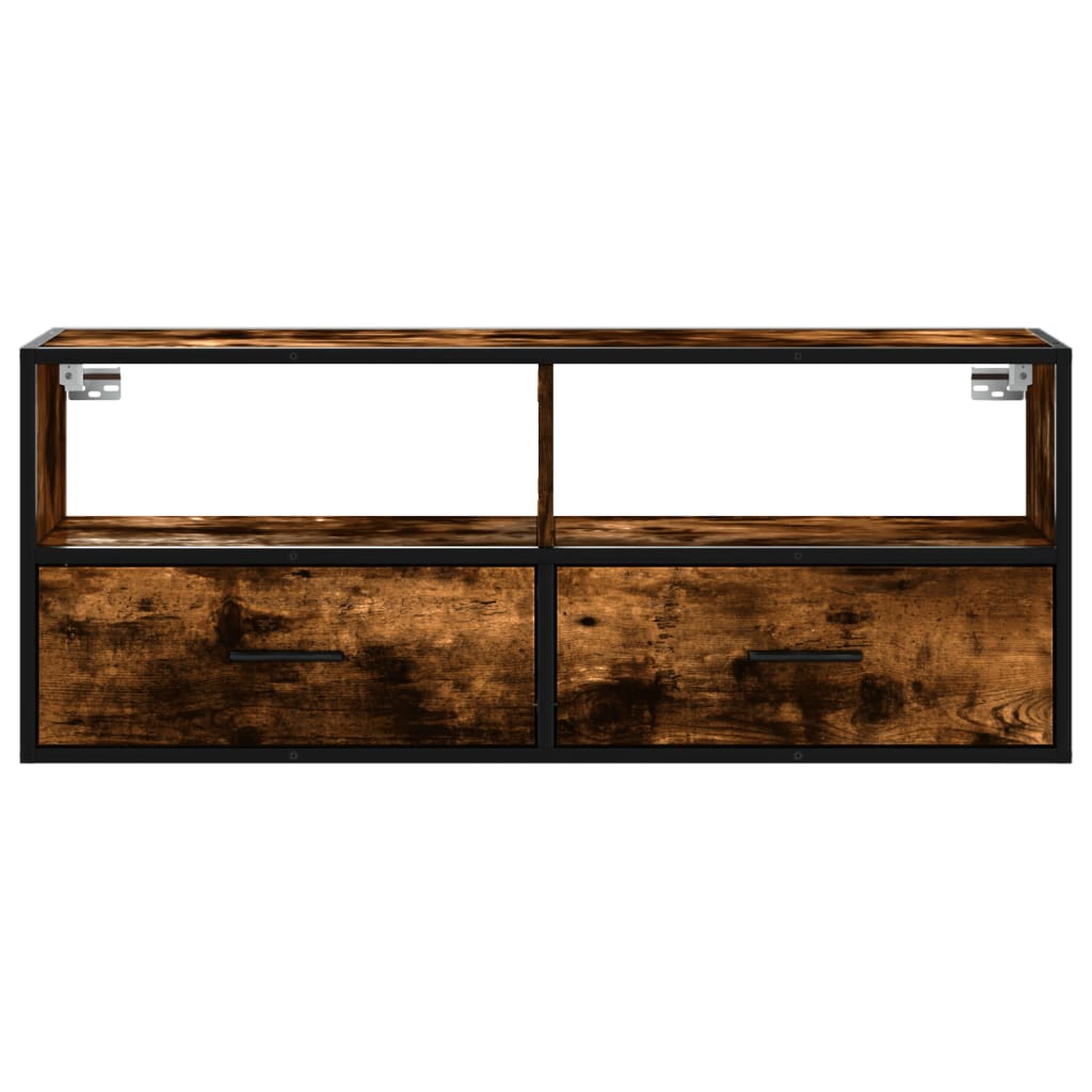 TV Stand Smoked Oak Finish 100 x 31 x 39.5 cm Engineered Wood and Metal