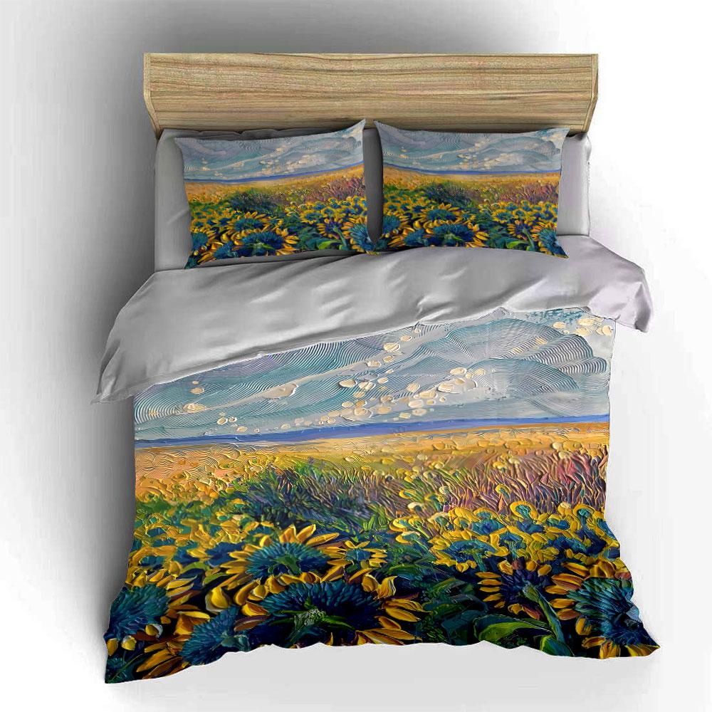 Sunflowers and scenic landscape. Bedding sets Duvet cover sets Duvet covers Pillowcases(1 * Duvet Cover 2 * Pillowcases without duvet insert)