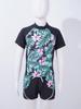 Girls 2 Piece Floral Print Swim Set Round Neck Short Sleeve Top Elastic Waist Boyshorts Beach Bathing Suit Swimsuit