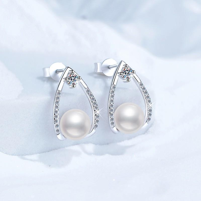 Moissanite Stud Earrings With Freshwater Pearl Drop Sterling French Chic Elegant Jewelry Women 925 Sterling Silver