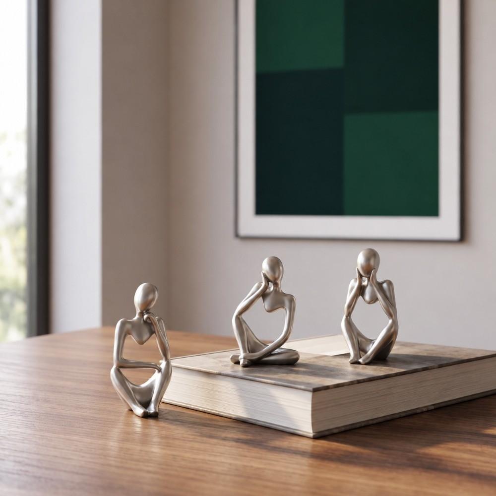 3pcs Lightweight Resin Figurine 5in Abstract Sculpture Creative Art Collectible  Home Decor